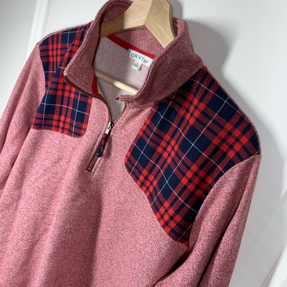 Orvis pink with plaid quarter zip- size XL - Picture 2 of 4